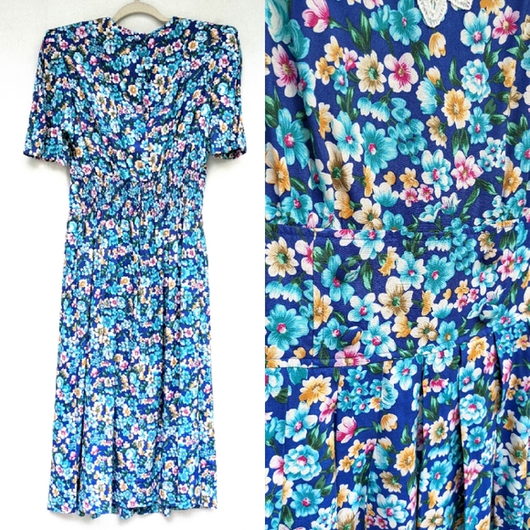 VINTAGE Adrian Lee ditsy floral lace collar dress cottagecore - Picture 3 of 11